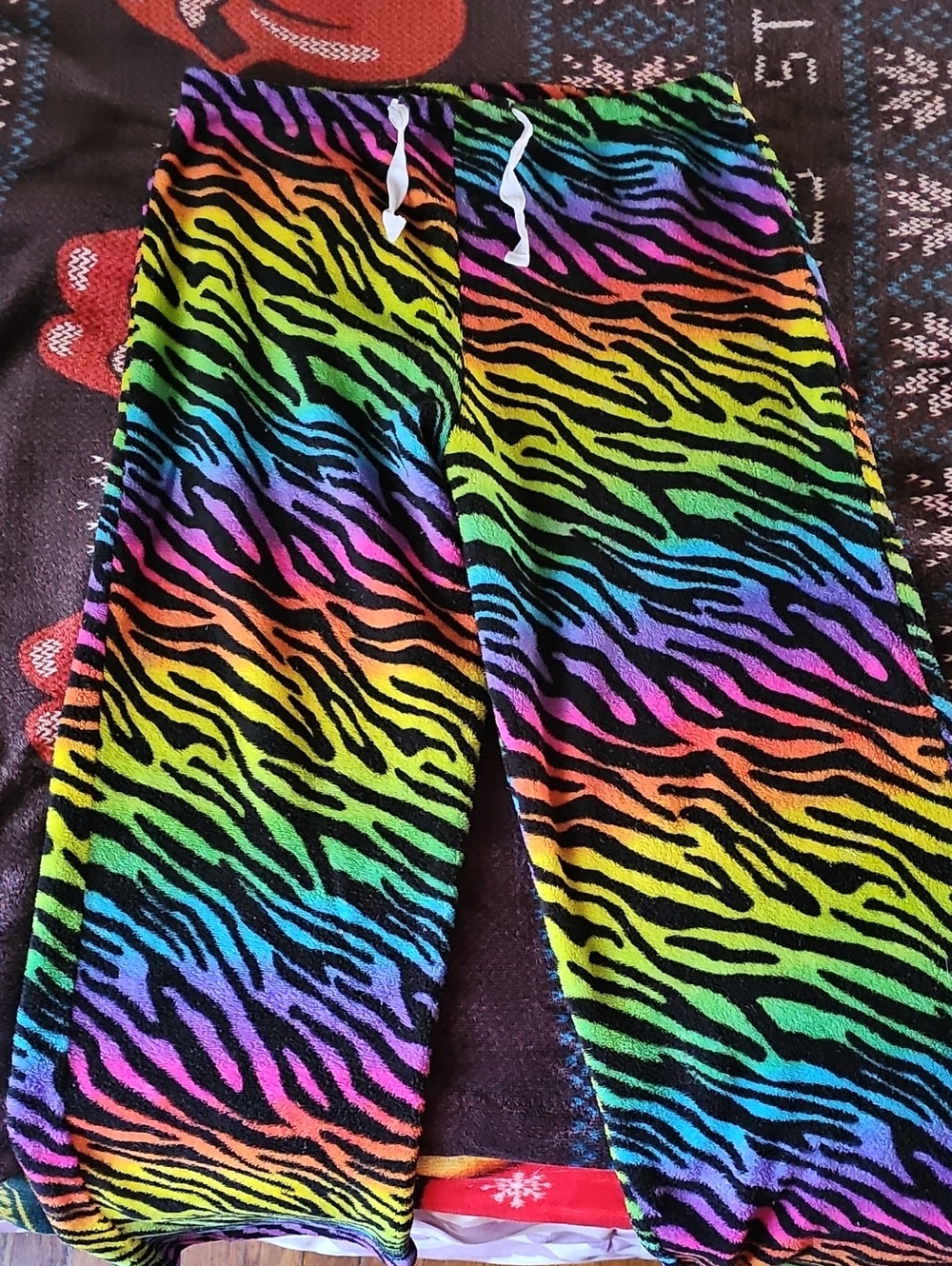 Colorful Fuzzy Pajama Pants with Neon Stripe Pattern